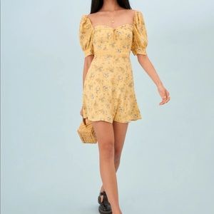 Reformation Cottage-core Floral Lillet Dress in Felicity Yellow Mini NWT Sz 12